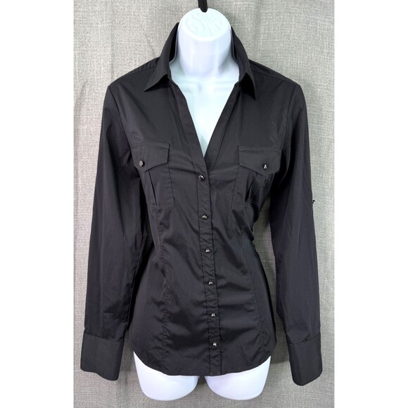 Express Design Studio Women's Fitted Button Down Blouse Size M Black - Picture 1 of 10